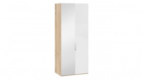 Шкаф для одежды с 1 глухой и 1 зеркальной дверями левый «Эмбер» Яблоня Беллуно/Белый глянец в Нерюнгри - neryungri.katalogmebeli.com | фото