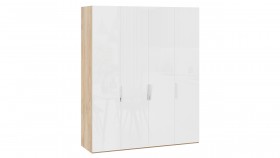 Шкаф для одежды с 4 глухими дверями «Эмбер» Яблоня Беллуно/Белый глянец в Нерюнгри - neryungri.katalogmebeli.com | фото 1