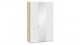 Шкаф комбинированный с 2 глухими и 1 зеркальной дверями правый «Эмбер» Яблоня Беллуно/Белый глянец в Нерюнгри - neryungri.katalogmebeli.com | фото