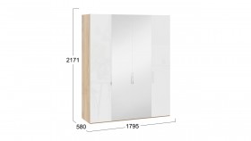 Шкаф комбинированный с 2 глухими и 2 зеркальными дверями «Эмбер» Яблоня Беллуно/Белый глянец в Нерюнгри - neryungri.katalogmebeli.com | фото 2