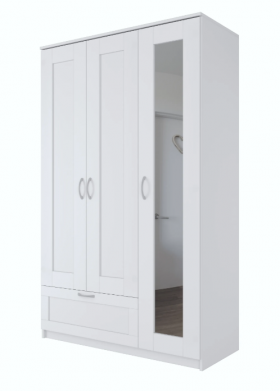 Шкаф трехдверный Сириус с зеркалом и 1 ящиком белый в Нерюнгри - neryungri.katalogmebeli.com | фото