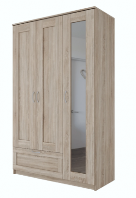 Шкаф трехдверный Сириус с зеркалом и 1 ящиком дуб сонома в Нерюнгри - neryungri.katalogmebeli.com | фото 1
