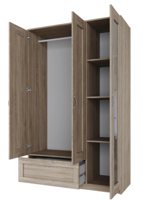 Шкаф трехдверный Сириус с зеркалом и 1 ящиком дуб сонома в Нерюнгри - neryungri.katalogmebeli.com | фото 3