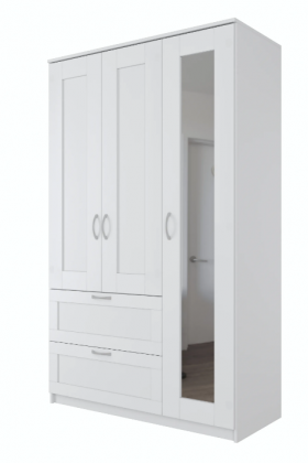 Шкаф трехдверный Сириус с зеркалом и 2 ящиками белый в Нерюнгри - neryungri.katalogmebeli.com | фото