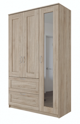 Шкаф трехдверный Сириус с зеркалом и 2 ящиками дуб сонома в Нерюнгри - neryungri.katalogmebeli.com | фото