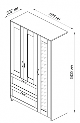 Шкаф трехдверный Сириус с зеркалом и 2 ящиками дуб венге в Нерюнгри - neryungri.katalogmebeli.com | фото 2